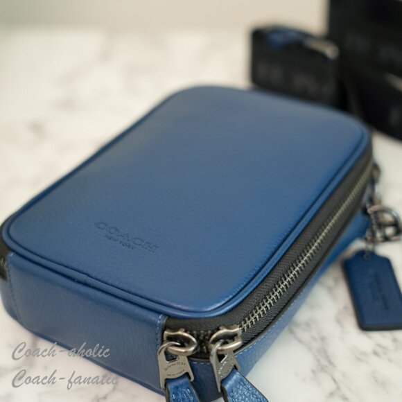 NWT Coach CL948 Stanton Crossbody Bag In Refined Pebble Leather Deep Blue - Picture 10 of 12